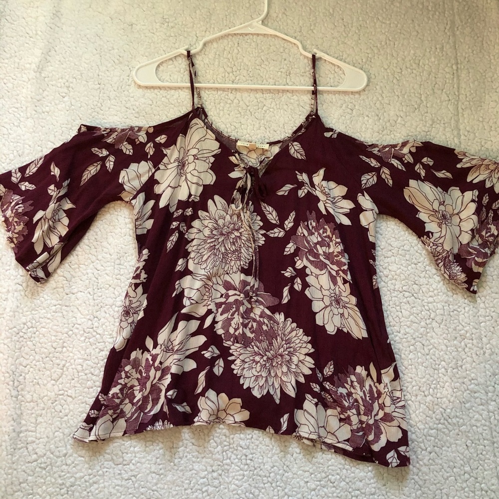 Burgundy & white off the shoulder shirt